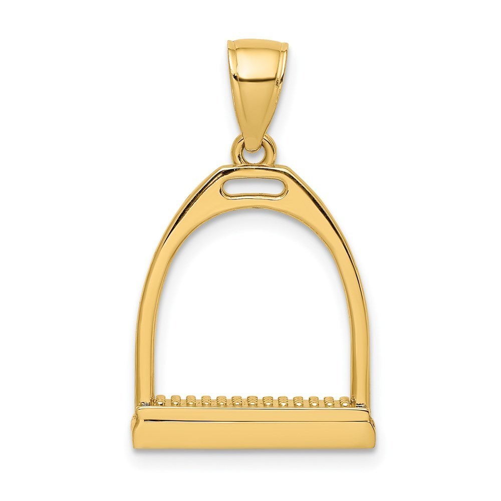 14k Yellow Gold 3-D and Large Equestrian Horse Stirrup Necklace Charm Pendant